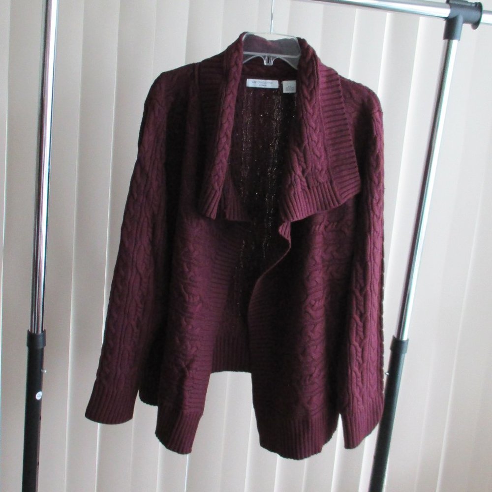 NEW Liz Claiborne Open Front Cable Knit Sweater - wine/purple-red